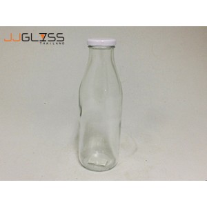 (AMORN) MILK BOTTLE 036 - 0.5L. - ขวดแก้ว ทรงกลม สำหรับบรรจุเครื่องดื่ม เนื้อใส พร้อมฝาสีขาว ความจุ 500 มล.