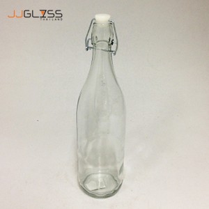 (AMORN) ROUND BOTTLE 148 - 1L. - Transparent Handmade Glass Bottles High-tasted Snap Lock Cover 34oz. (1,000ml.)