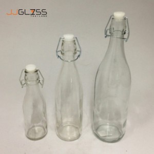 (AMORN) ROUND BOTTLE - Transparent Handmade Glass Bottles High-tasted Snap Lock Cover