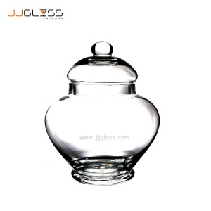 (AMORN) Jar C15/13 - โหลแก้วพร้อมฝา แฮนด์เมด เนื้อใส ทรงป่อง ฝาจุกแก้ว ความสูง 19 ซม.