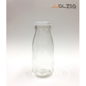 AMORN- MILK BOTTLE 006 - 250ML. (PLASTIC CAP) - Transparent Handmade Glass Bottles 9oz. (250 ml.)