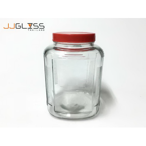 AMORN) - PICKLED JAR 12P (REDCAP) - Handmade Colour Dozen Transparent Plastic Cover Red (Height 26cm.) 