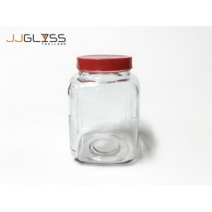 AMORN) - PICKLED JAR 4P (REDCAP) - Handmade Colour Dozen Transparent Plastic Cover Red (Height 18cm.)