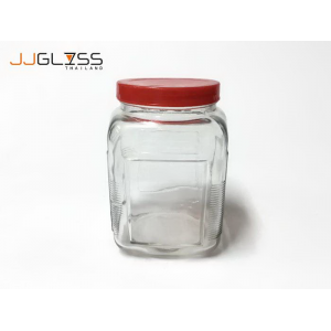 AMORN) - PICKLED JAR 6P (REDCAP) - Handmade Colour Dozen Transparent Plastic Cover Red (Height 21cm.)    
