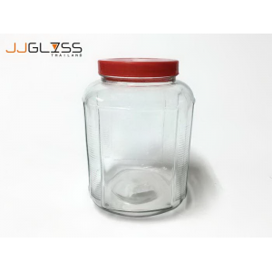 AMORN) - PICKLED JAR 8P (REDCAP) - Handmade Colour Dozen Transparent Plastic Cover Red (Height 24cm.) 