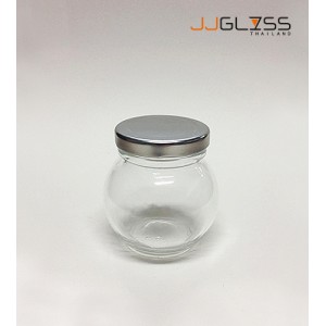 AMORN- SPICES JAR 105ML. (SILVER CAP) - Transparent Handmade Glass Bottles 4oz. (105 ml.)