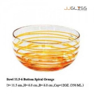 ชามโบว์ 11.5-6 ก้นพันเส้นส้ม - ชามโบว์แก้วก้นยู แฮนด์เมด ตัวใส ก้นพันเส้น สีส้ม 12 ออนซ์ (350 มล.)