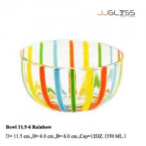 Bowl 11.5-6 Rainbow - Handmade Colour Bowl , Vertical Line Yellow-Green-Orange-Blue 12 oz. (350 ml.)
