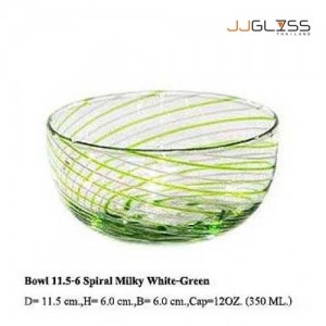 Bowl 11.5-6 Spiral Milky White-Green - Handmade Colour Bowl , Spiral Milky White-Green 12 oz. (350 ml.)