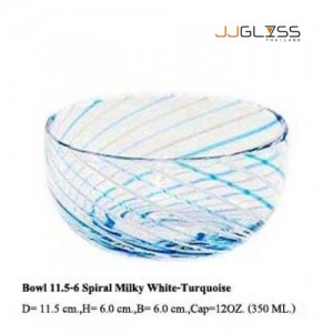 Bowl 11.5-6 Spiral Milky White-Turquoise - Handmade Colour Bowl , Spiral Milky White-Turquoise 12 oz. (350 ml.)