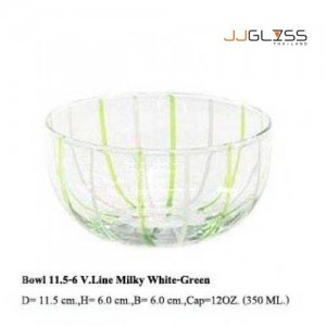 Bowl 11.5-6 V.Line Milky White-Green - Handmade Colour Bowl , Vertical Line Milky White-Green 12 oz. (350 ml.)