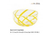 ชามโบว์ 11.5-6 วีลาย เหลือง - ชามโบว์แก้วก้นยู แฮนด์เมด ตัวใส ลายเส้น สีเหลือง 12 ออนซ์ (350 มล.)
