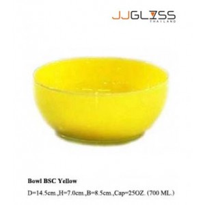 ชามโบว์ BSC เหลือง - ชามโบว์แก้วก้นยู แฮนด์เมด สีเหลือง 25 ออนซ์ (700 มล.)
