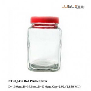 BT-SQ 435 Red Plastic Cover - Handmade Colour Dozen square Transparent Plastic Cover Red 1.9 L. (1,850 ml.)