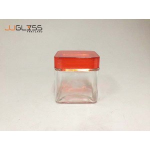 BT Square 003-0.6 L. - Handmade Colour Dozen square Transparent Plastic Cover Red 0.6 L. (600 ml.)