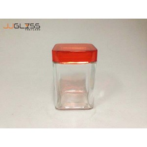 BT Square 003-0.9 L. - Handmade Colour Dozen square Transparent Plastic Cover Red 0.9 L. (900 ml.)