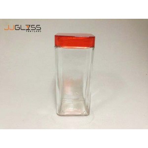 BT Square 003-1.5 L. - Handmade Colour Dozen square Transparent Plastic Cover Red 1.5 L. (1,500 ml.)