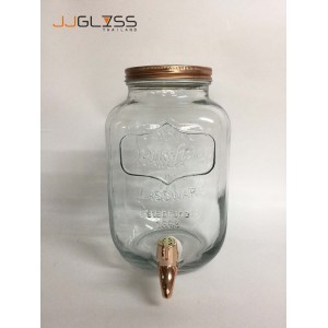 JUICE DISPENSER 4L. PINK CAP - Handmade Colour Dozen Transparent Glass Cover  (4,000 ml.)
