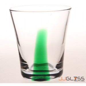 LUCE- แก้ว 732/9.5 One Line เขียว - แก้วน้ำ แฮนด์เมด รูปทรงเว้ากลาง ตัวใส ลายเส้นตรงสีเขียว 8 ออนซ์ (225 มล.)