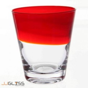 LUCE- แก้ว 742/10.5-2 สี แดง - แก้วน้ำ แฮนด์เมด ทรงกรวย ก้นใส ปากสีแดง 12 ออนซ์ (350 มล.)