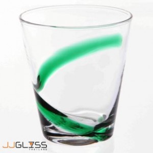 LUCE- แก้ว 742/10.5 โปเต้เขียว - แก้วน้ำ แฮนด์เมด ทรงกรวย ตัวใส ลายเส้นเกลียวสีเขียว 12 ออนซ์ (350 มล.)