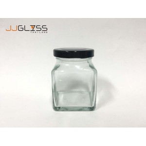 170 ML. Glass Bottle Cover Black - Wide Mouth Glass Jar, Cover Black