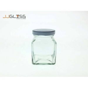 170 ML. Glass Bottle Cover White  - Wide Mouth Glass Jar, Cover White