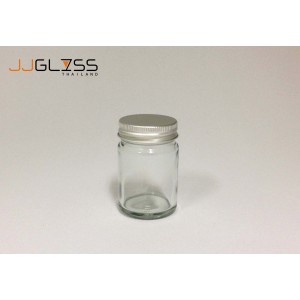 2 Oz. Glass Bottle - Transparent Glass Bottle, Cover Silver