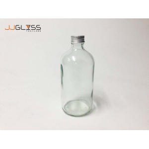 450 ML. Glass Bottle Cover Silver - Transparent Glass Bottle, Cover Silver