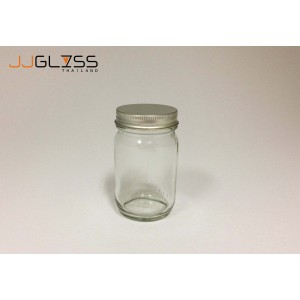 4 Oz. Glass Bottle - Transparent Glass Bottle, Cover Silver