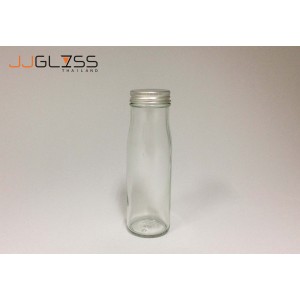 7 Oz. Glass Bottle - Transparent Glass Bottle, Cover Silver