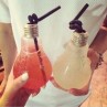 (AMORN) Drinking Bulb 300ml. (Silver Cap) - ขวดแก้ว เนื้อใส ทรงหลอดไฟ มีจุกยางปิดสีขาว พร้อมฝาเกลียวสีเงิน สำหรับร้านอาหารและเครื่องดื่ม