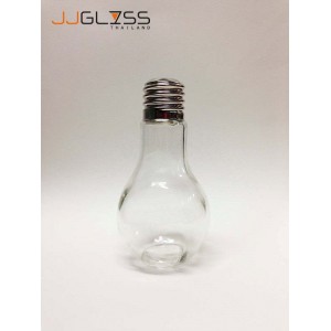 (AMORN) Drinking Bulb 420ml. (Silver Cap) - ขวดแก้ว เนื้อใส ทรงหลอดไฟ มีจุกยางปิดสีขาว พร้อมฝาเกลียวสีเงิน สำหรับร้านอาหารและเครื่องดื่ม