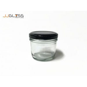 Food Glass Jars 4oz. (Black Cap) - Transparent Handmade Glass Bottles 4oz. (114 ml.)