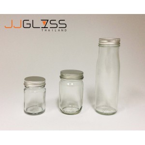 Glass Bottle - Transparent Glass Bottle, Cover Silver