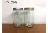 Mason 1,000ML. - Transparent Glass Bottles, Cover Gold, Cover Silver, 1,000ml.