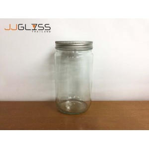 Mason 1,000ml. Silver - Transparent Glass Bottles, Cover Silver, 1,000 ml.    