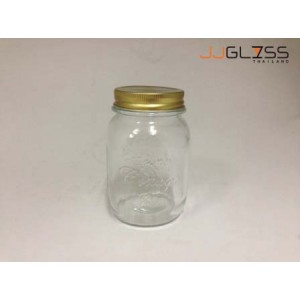 Mason 500ml. Gold - Transparent Glass Bottles, Cover Silver, 17oz.