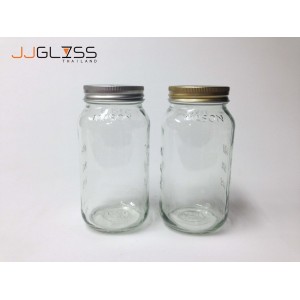 Mason 750ml. (With Hole) - Transparent Glass Bottles, Cover Gold, Cover Silver, 750 ml. (With Hole)