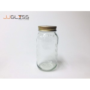 Mason 750ml. Gold (With Hole) - Transparent Glass Bottles, Cover Gold (With Hole), 750 ml. 