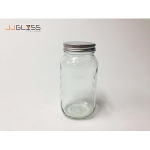 Mason 750ml. Silver - Transparent Glass Bottles, Cover Silver, 750 ml.