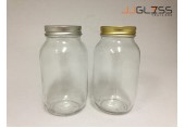 Mason 930ml. Gold, Silver - Transparent Glass Bottles, Cover Gold, Cover Silver, 930 ml.