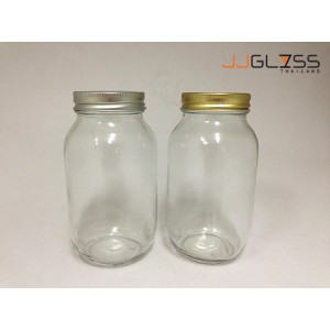 Mason 930ml. Gold, Silver - Transparent Glass Bottles, Cover Gold, Cover Silver, 930 ml.