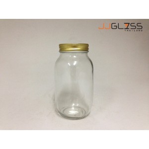 Mason 930ml. Gold - Transparent Glass Bottles, Cover Gold, 930 ml.