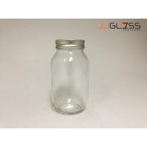 Mason 930ml. Silver - Transparent Glass Bottles, Cover Silver, 930 ml.