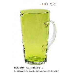 เหยือก 742/24 ลายเย็น เขียว - เหยือกแก้ว แฮนด์เมด ทรงกรวย ลายเย็น หูใส สีเขียว 2.3 ลิตร (2,250 มล.)
