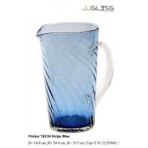 Pitcher 742/24 Stripe Blue - Handmade Colour Pitcher, With Stripe Blue 2.3 L. (2,250 ml.)