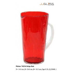 Pitcher 742/24 Stripe Red - Handmade Colour Pitcher, With Stripe Red 2.3 L. (2,250 ml.)