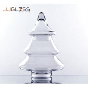CHRISMAS JAR WITH COVER 099 - Clear Christmas Tree Glass Vase, Height 32.3 cm.
