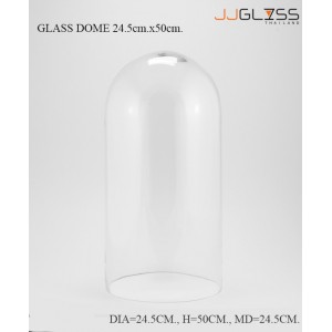 GLASS DOME 24.5cm.x50cm. - Transparent Handmade Colour Cover, Height 50 cm.